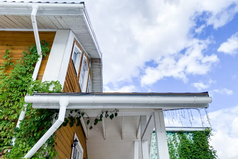 Gutter Maintenance Tip A charming, picturesque house with a lovely, inviting porch stands proudly against a clear blue sky, creating a delightful and enchanting atmosphere that captivates everyone who happens to see it